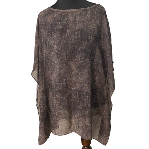 Eileen Fisher Tops - Eileen Fisher 100% Silk Black Gray Sheer Blouse Size‎ L Lagenlook Quiet Luxury